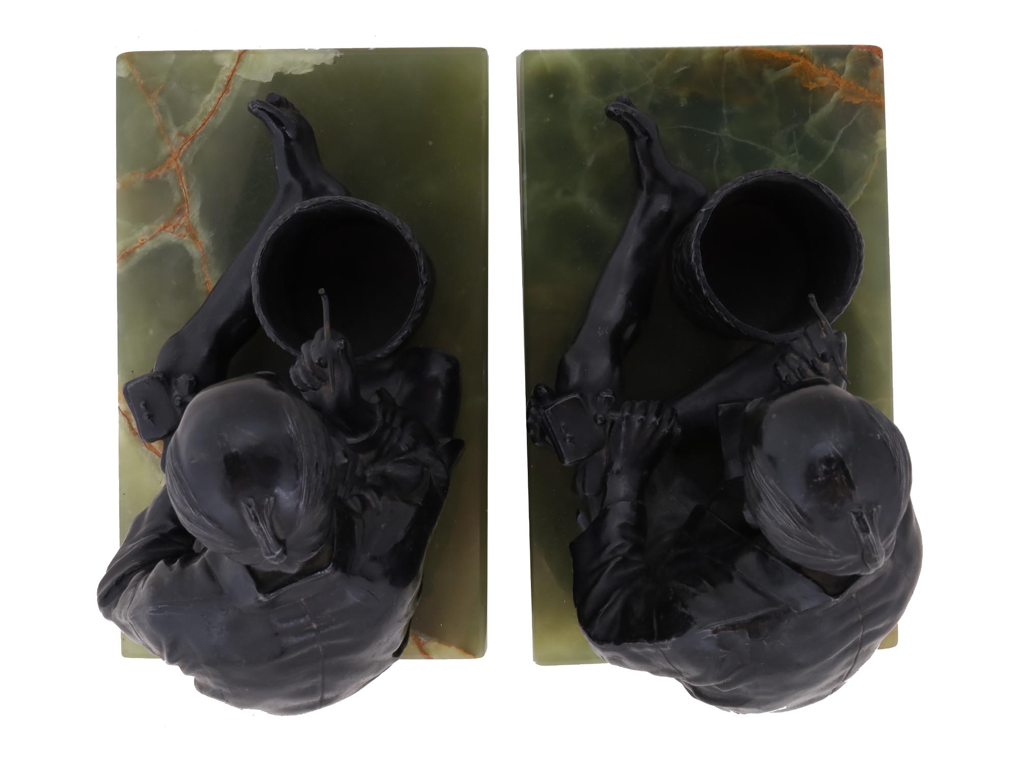 PAIR OF ANTIQUE JAPANESE BOOKENDS WITH ONYX BASES PIC-5